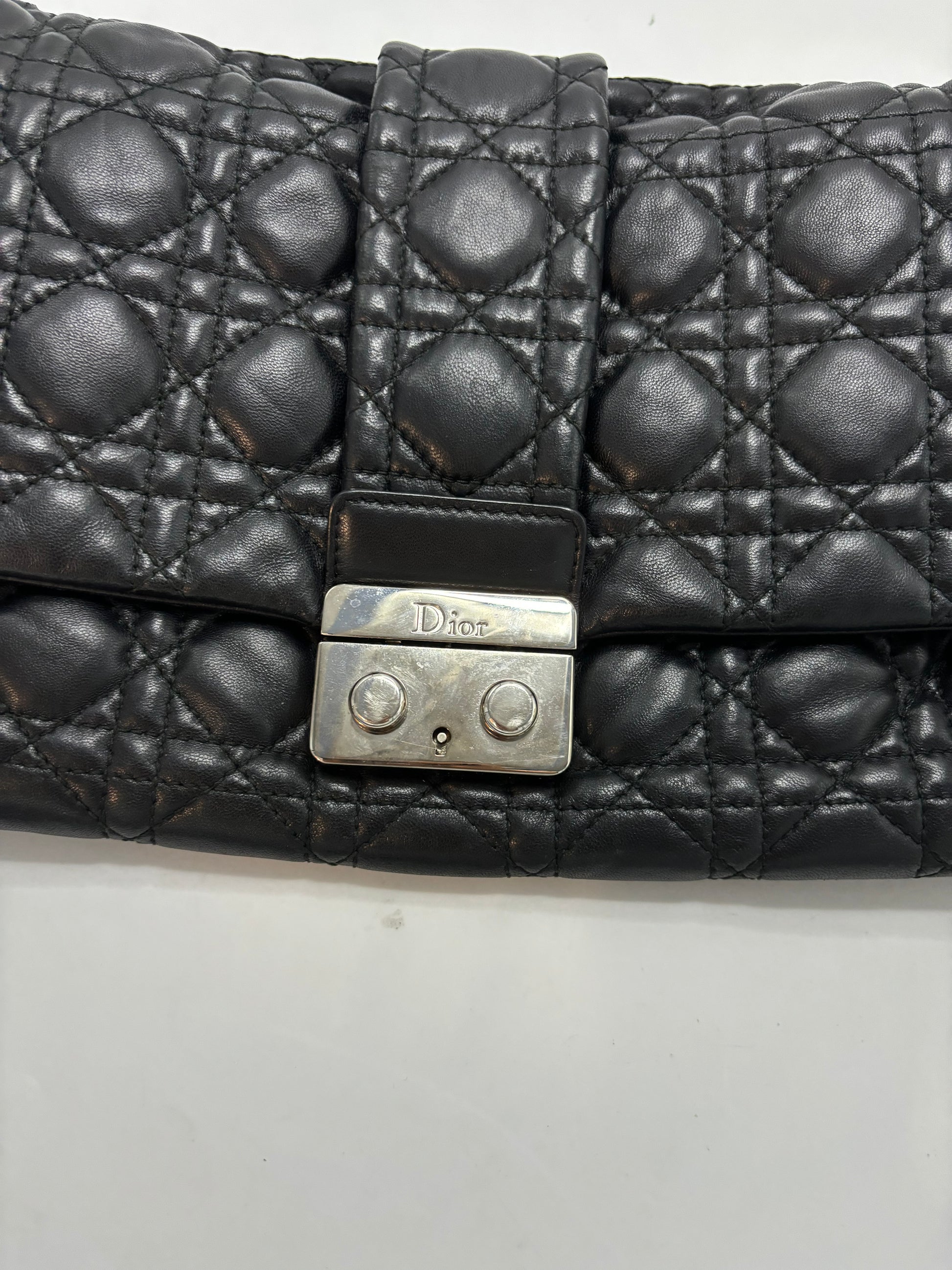 Christian Dior New Lock Flap Cannage Quilt Lambskin, Black, Leather, Handbag