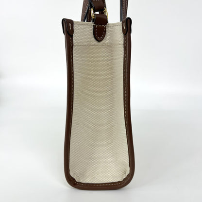 Burberry Freya Shopping Tote Canvas with Leather, Beige, Canvas, Tote Bag