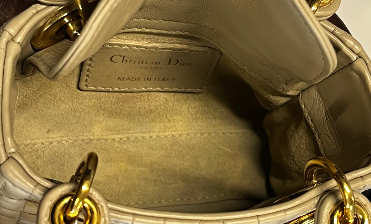 Christian Dior Lady Dior Leather, Gray, Leather, Handbag
