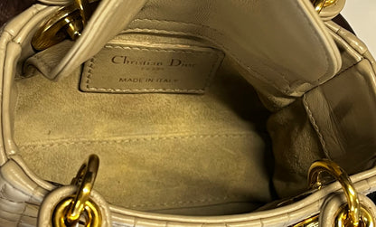 Christian Dior Lady Dior Leather, Gray, Leather, Handbag