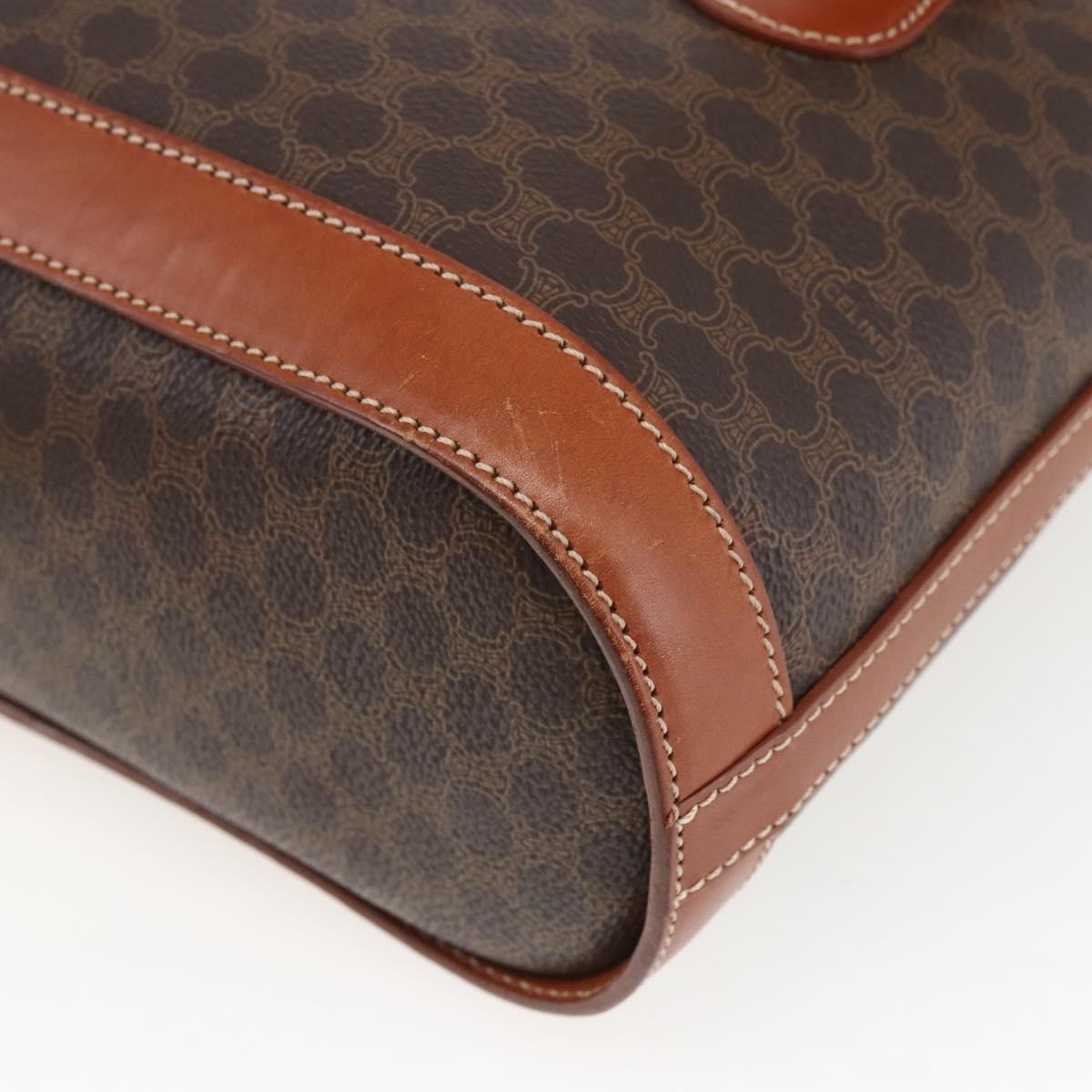 Celine Vintage Macadam Canvas and Leather, Brown, Canvas, Handbag