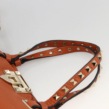 Valentino Garavani Rockstud Pebbled Leather, Orange, Leather, Tote Bag