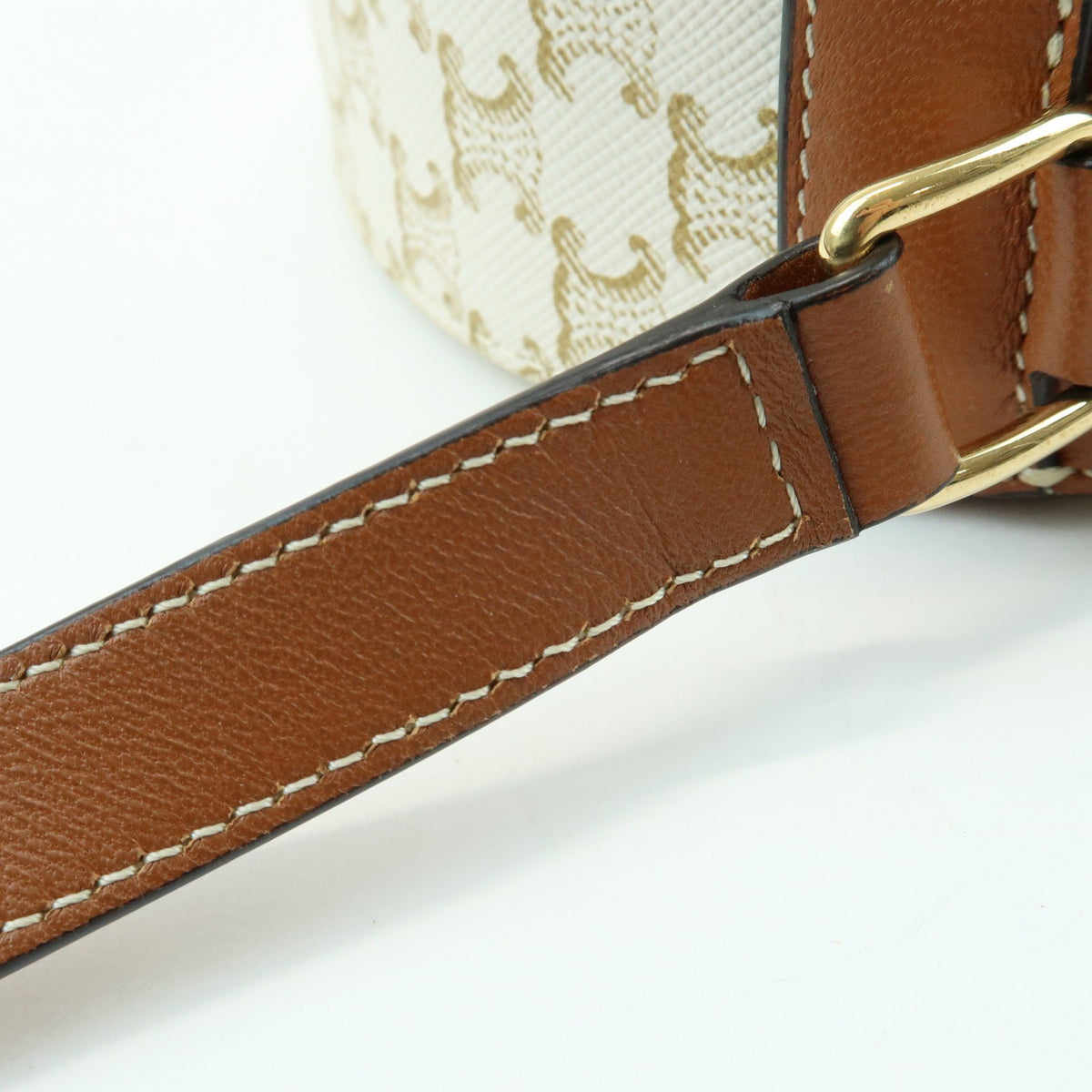 Celine Round Purse on Strap Triomphe Coated Canvas, Beige, Canvas, Crossbody Bag