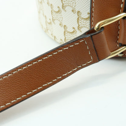 Celine Round Purse on Strap Triomphe Coated Canvas, Beige, Canvas, Crossbody Bag