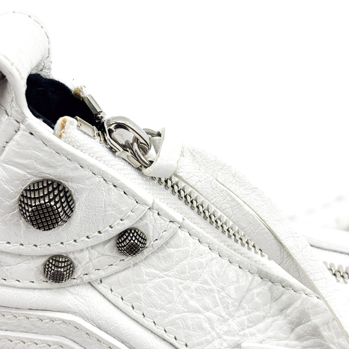 Balenciaga Le Cagole Giant Spikes Leather, White, Leather, Shoulder Bag