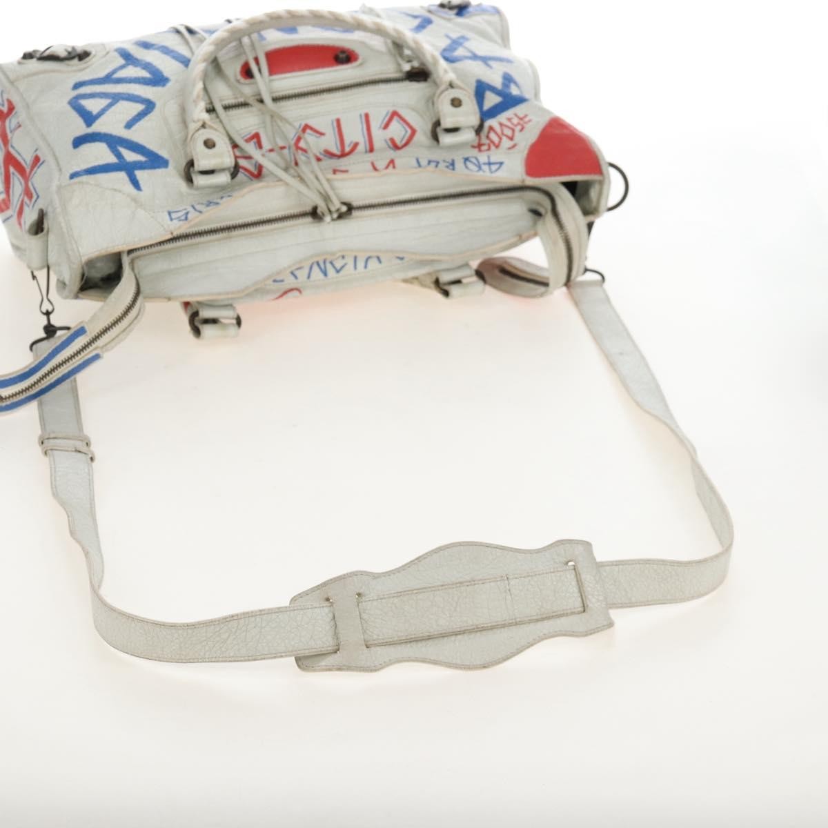 Balenciaga City Graffiti Classic Studs Leather, White, Leather, Handbag