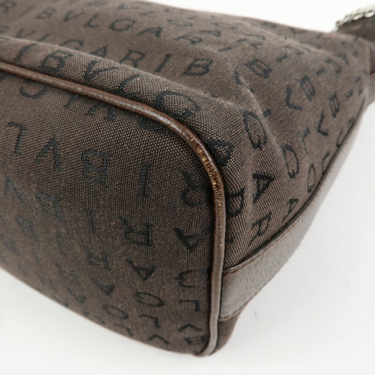 Bvlgari Logomania Suede, Brown, Canvas, Handbag
