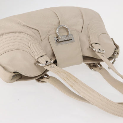 Salvatore Ferragamo Gancini Leather, Silver, Leather, Shoulder Bag