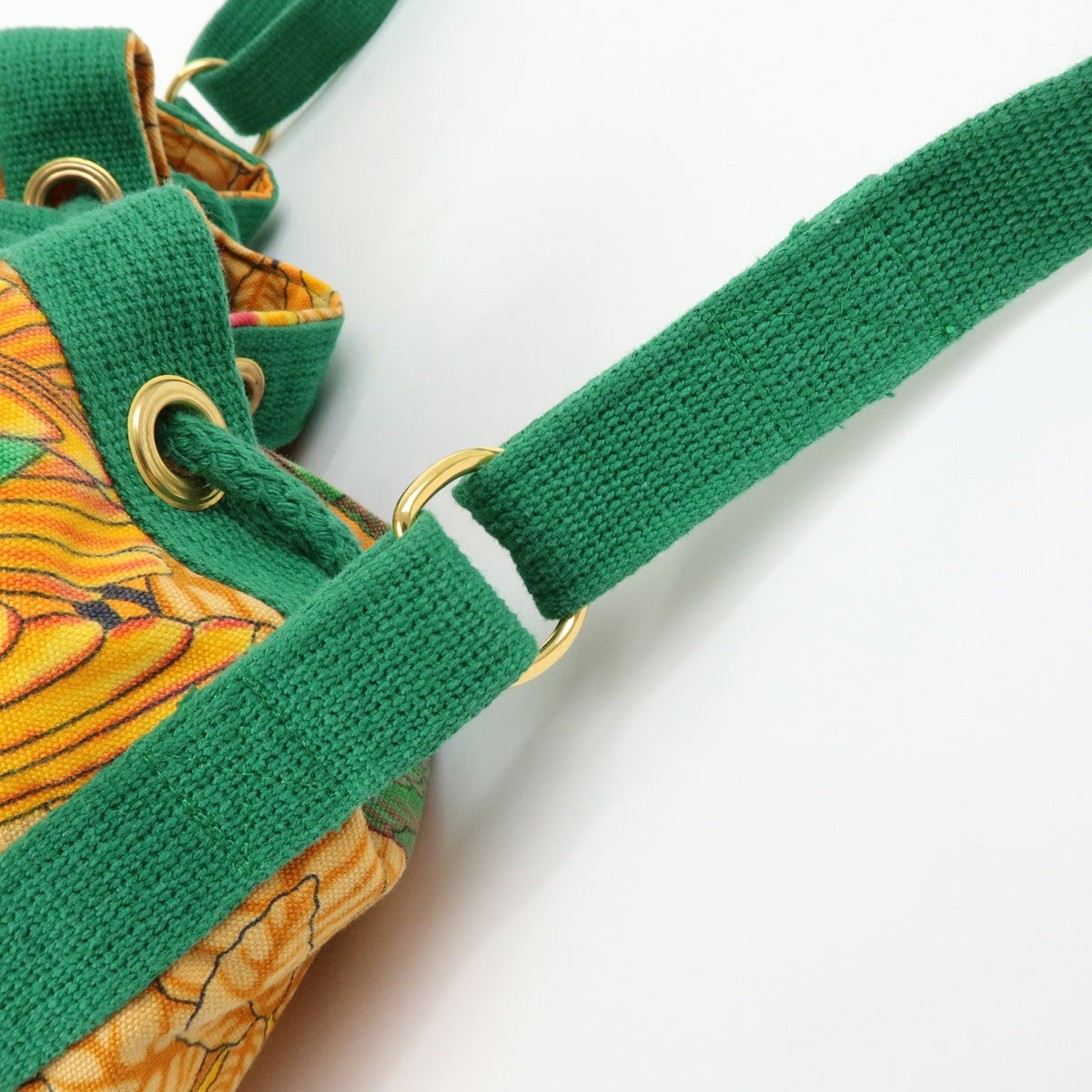 Hermes Vintage Drawstring Bucket Printed Canvas, Orange, Canvas, Shoulder Bag