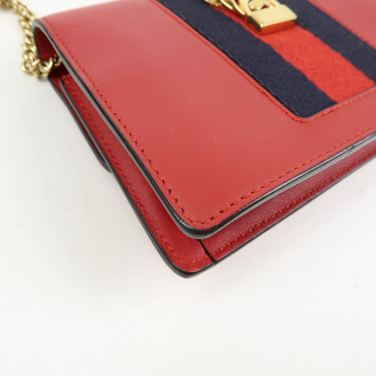 Gucci Sylvie Chain Leather, Red, Leather, Shoulder Bag