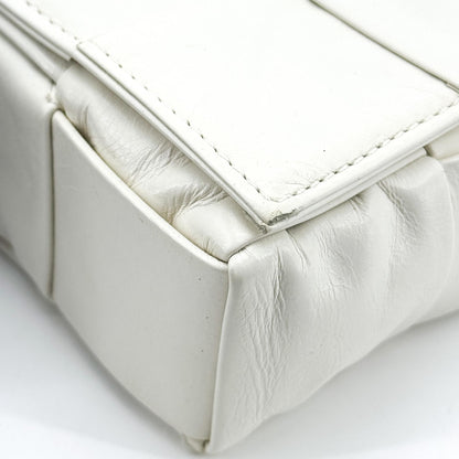 Bottega Veneta Brick Cassette Maxi Intrecciato Leather, White, Leather, Shoulder Bag
