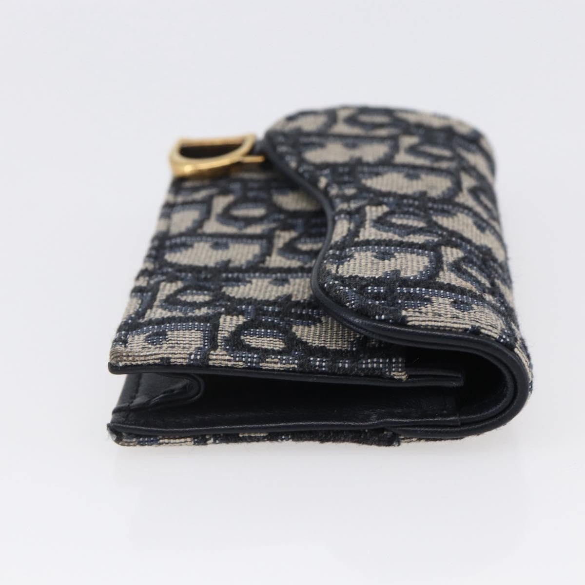 Christian Dior Saddle Card Case Oblique Canvas, Navy, Canvas, Card Holder