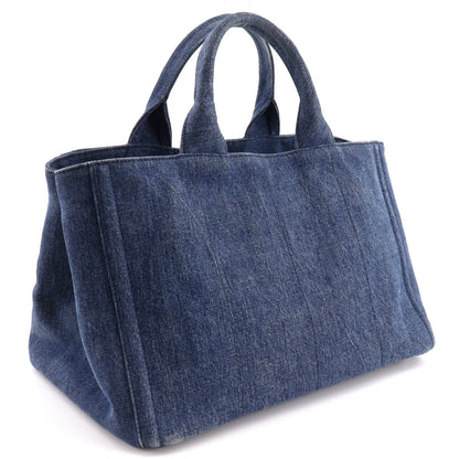 Prada Canapa Convertible Rhinestone Embellished Denim, Blue, Denim, Tote Bag