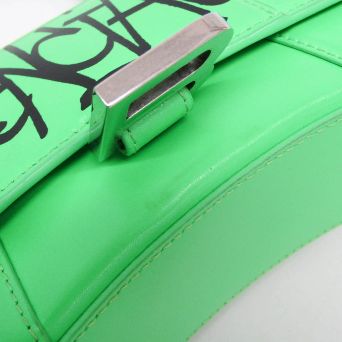 Balenciaga Graffiti Hourglass Top Handle Leather, Green, Leather, Handbag