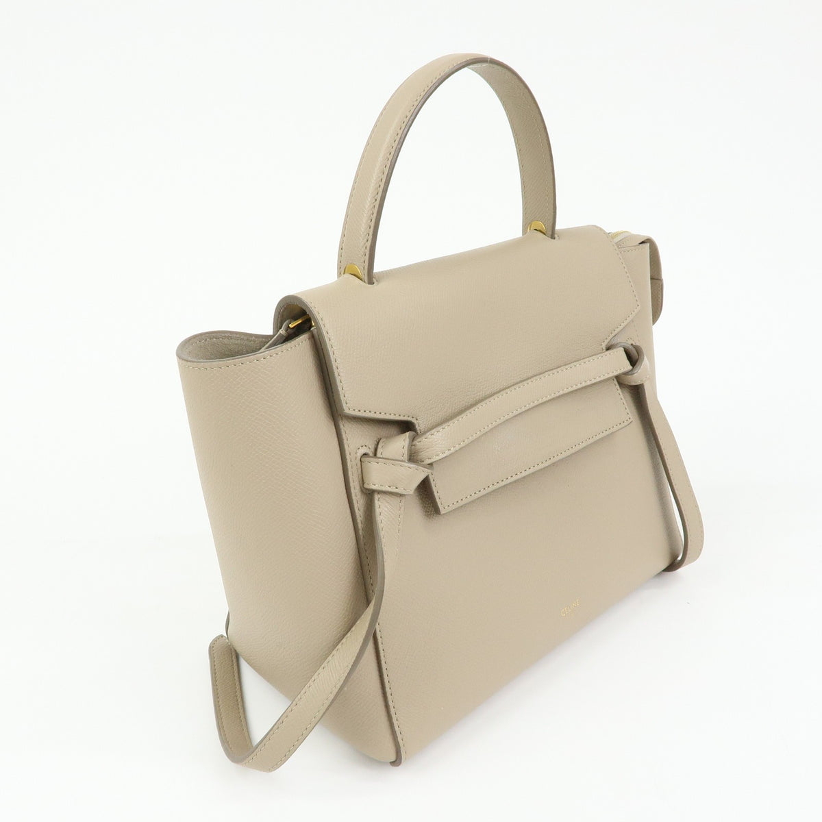 Celine Belt Textured Leather, Beige, Leather, Handbag