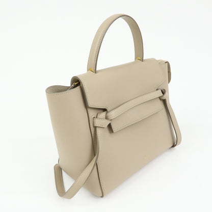 Celine Belt Textured Leather, Beige, Leather, Handbag