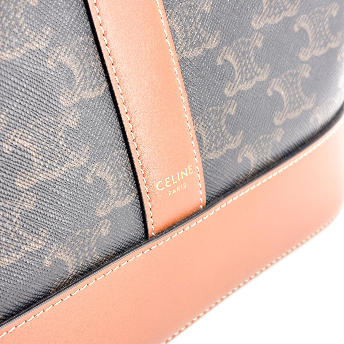 Celine Bucket Triomphe Coated Canvas, Black, Canvas, Shoulder Bag
