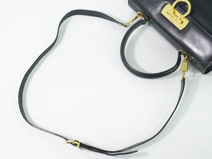 Salvatore Ferragamo Convertible Top Handle Leather, Navy, Leather, Handbag