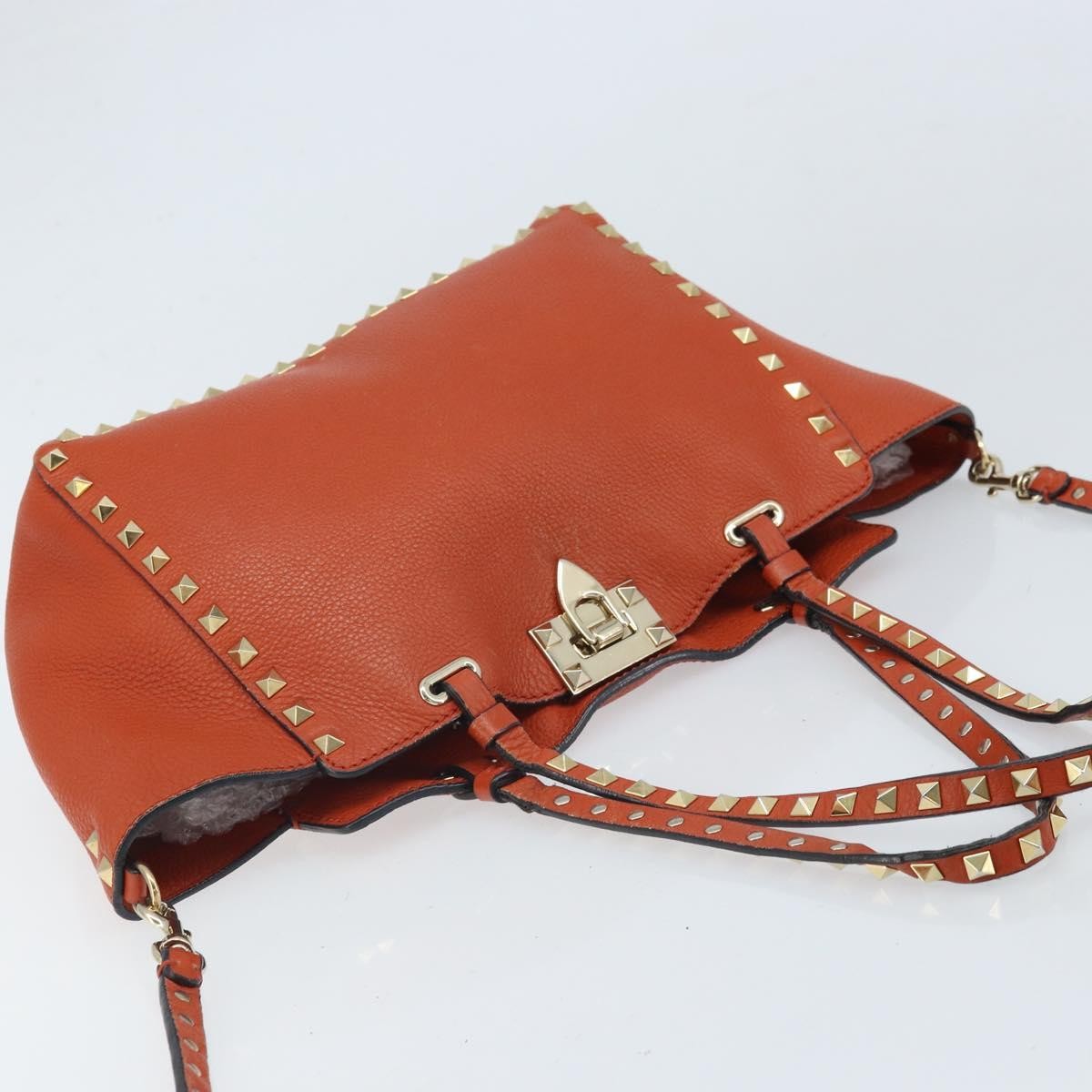 Valentino Garavani Rockstud Tote Soft Leather, Orange, Leather, Tote Bag