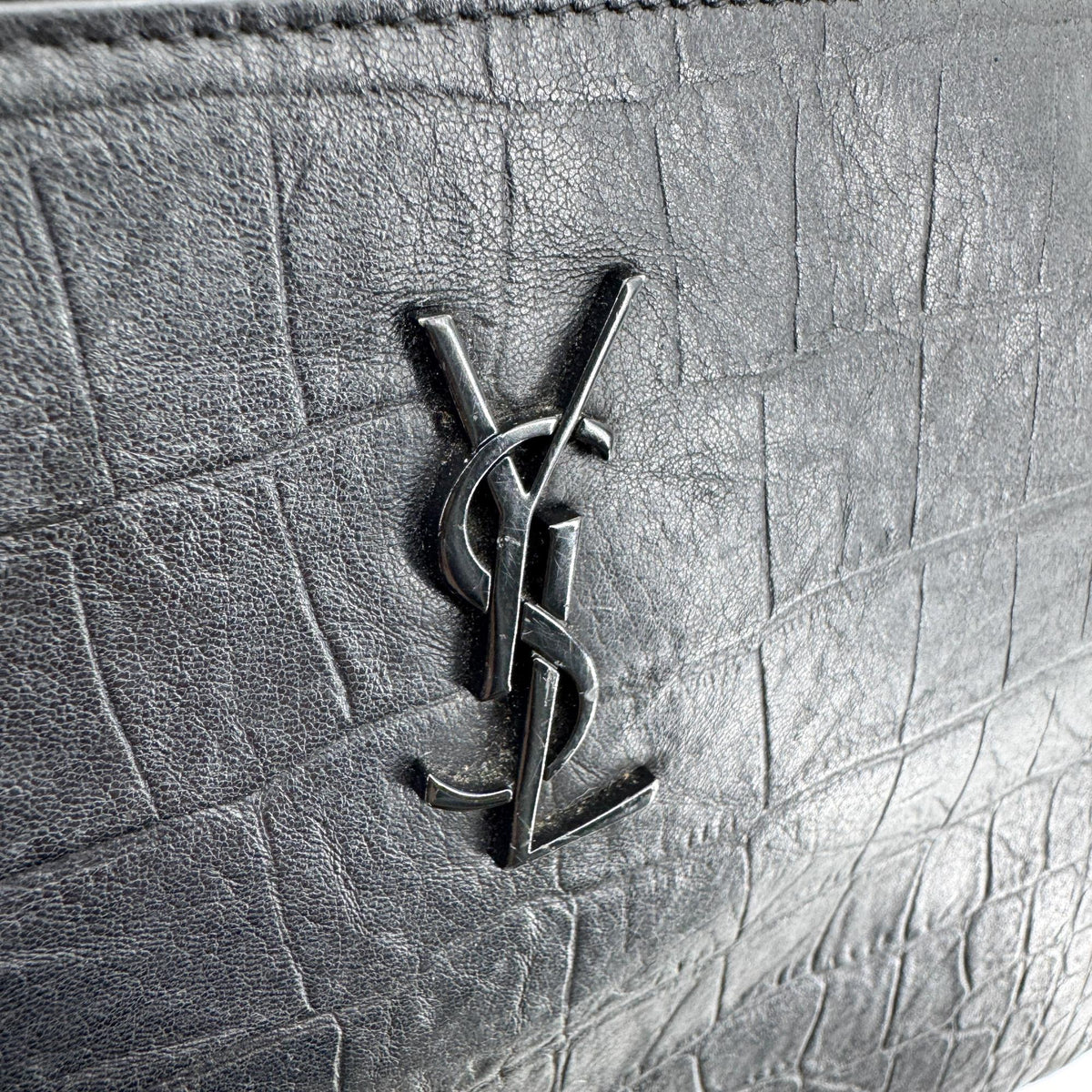 Saint Laurent Classic Monogram Zip Crocodile Embossed Leather, Black, Leather, Clutch