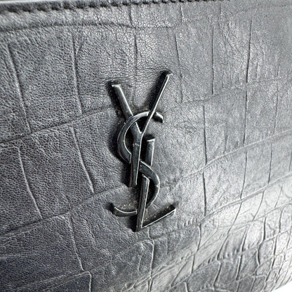 Saint Laurent Classic Monogram Zip Crocodile Embossed Leather, Black, Leather, Clutch