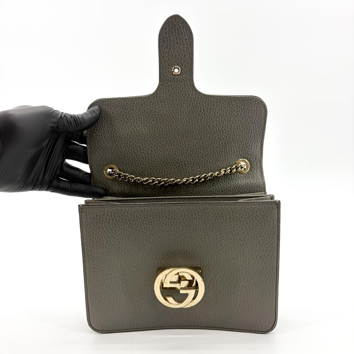 Gucci Interlocking Leather, Gold, Leather, Shoulder Bag