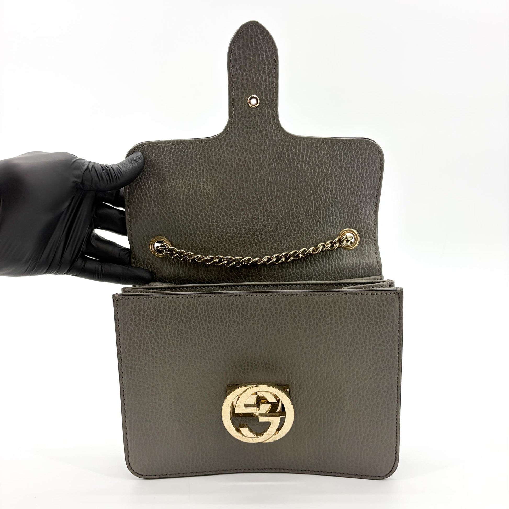 Gucci Interlocking Leather, Gold, Leather, Shoulder Bag
