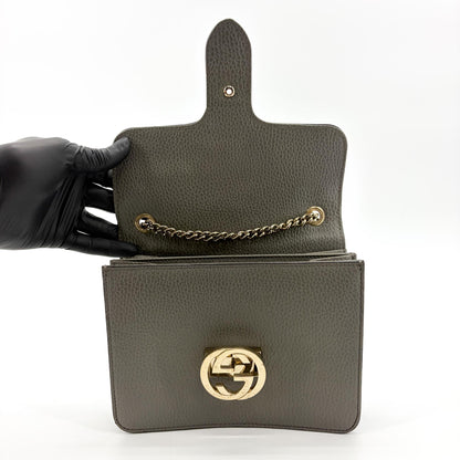 Gucci Interlocking Leather, Gold, Leather, Shoulder Bag