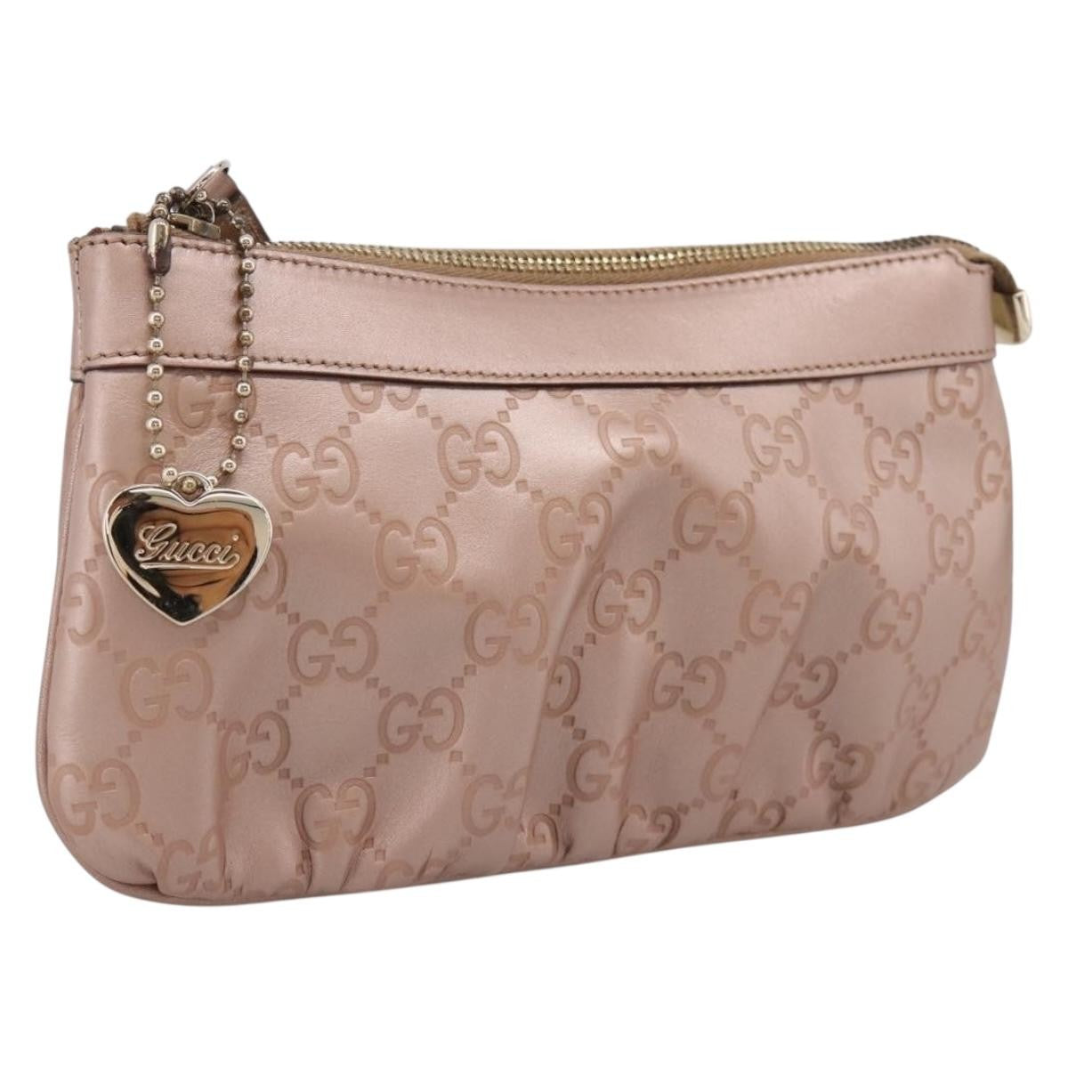 Gucci Heart Wristlet Guccissima Leather, Pink, Leather, Clutch