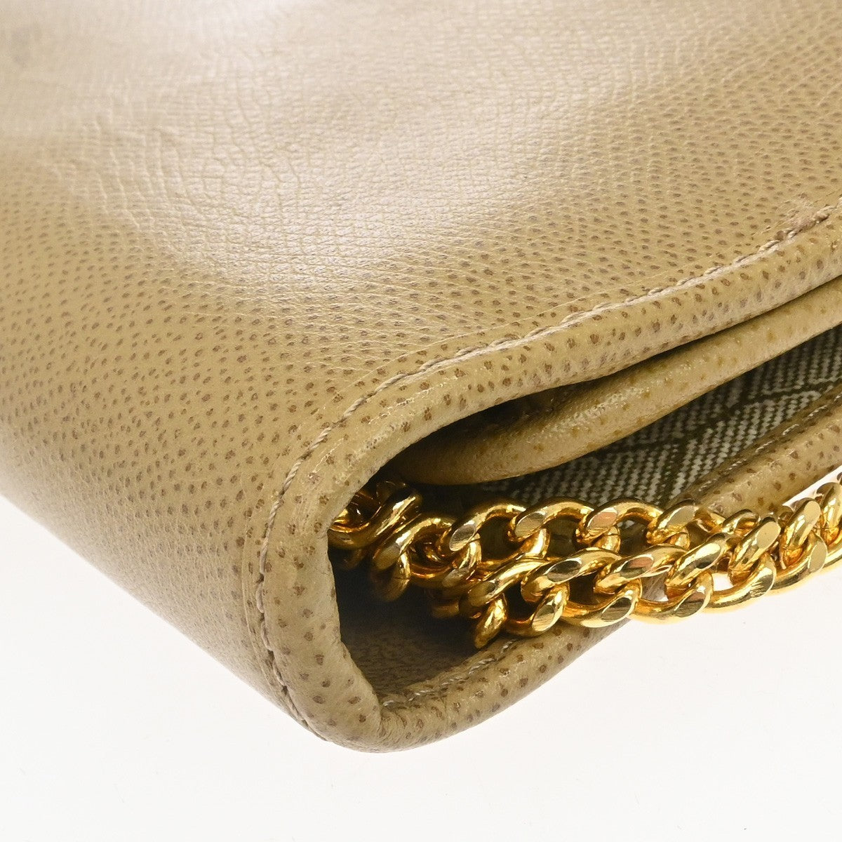 Christian Dior Vintage Chain Flap Leather, Beige, Leather, Shoulder Bag