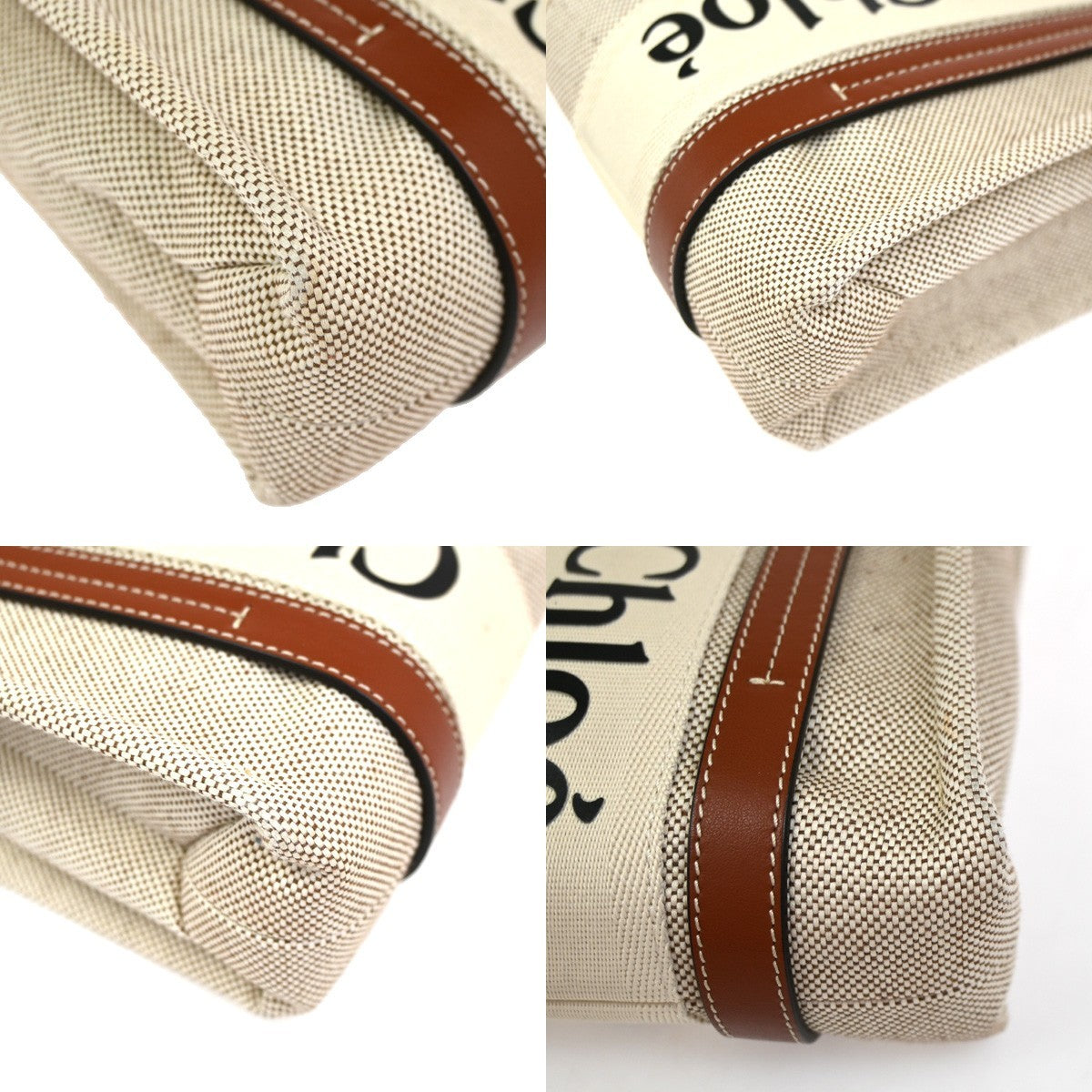 Chloe Woody Leather, Beige, Canvas, Tote Bag