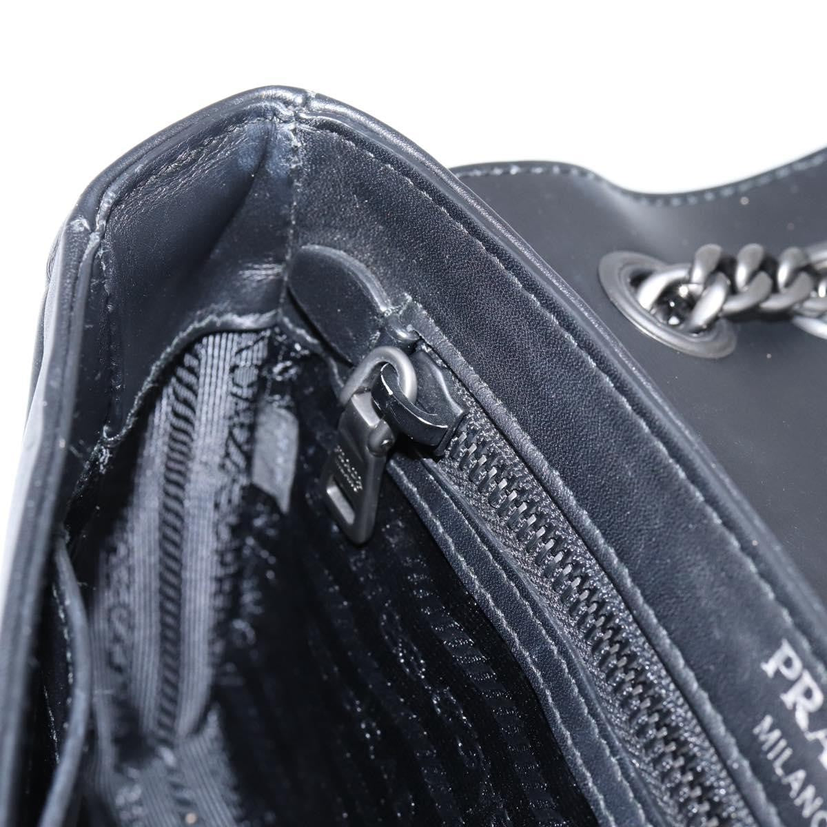 Prada Chain Flap Studded Glace Calf, White, Leather, Shoulder Bag