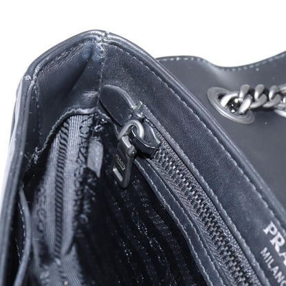 Prada Chain Flap Studded Glace Calf, White, Leather, Shoulder Bag