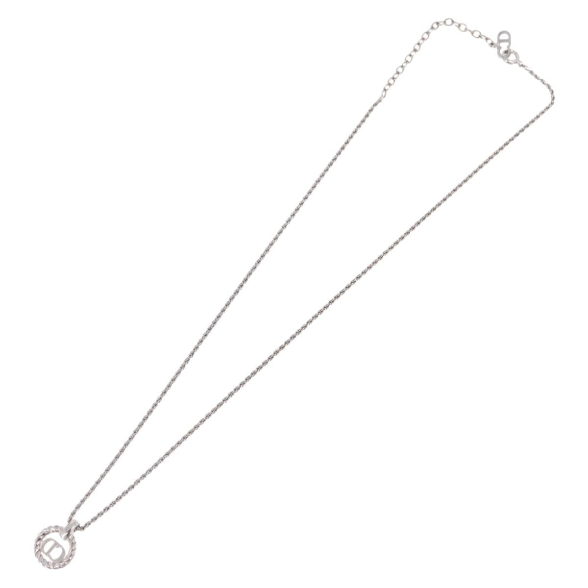 Christian Dior VIntage Circle Pendant Metal, Silver, Metal, Necklace