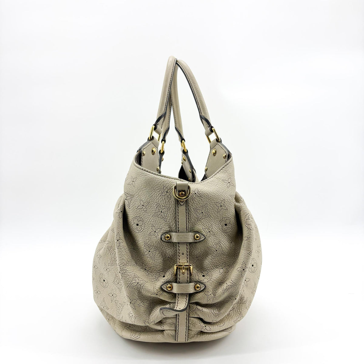 Louis Vuitton L Hobo Mahina Leather, Beige, Leather, Shoulder Bag