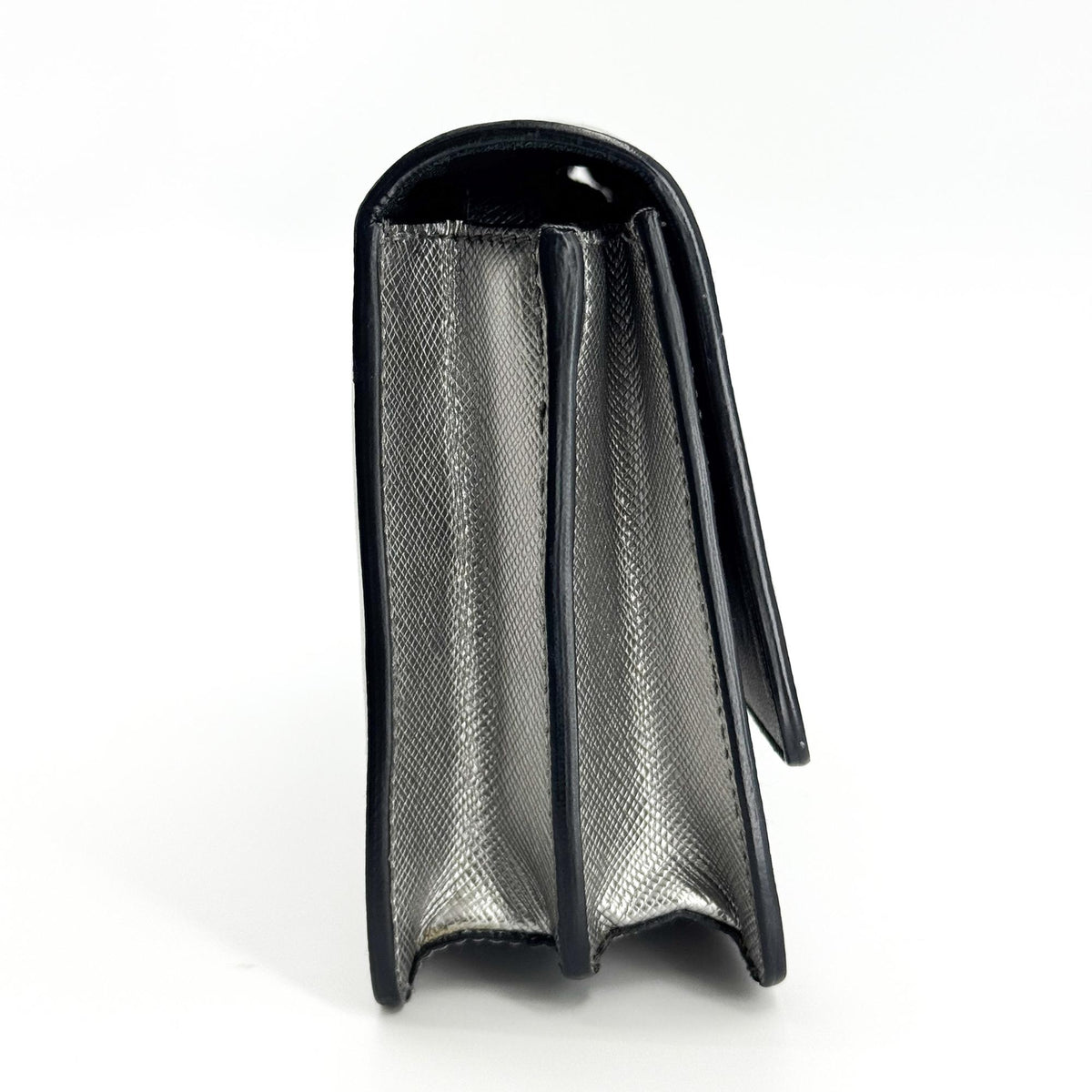 Prada Wallet on Strap Saffiano Leather, Silver, Leather, Crossbody Bag