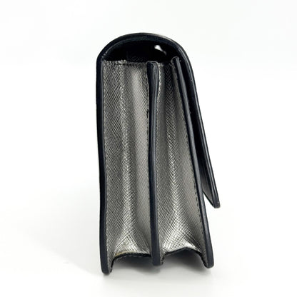 Prada Wallet on Strap Saffiano Leather, Silver, Leather, Crossbody Bag