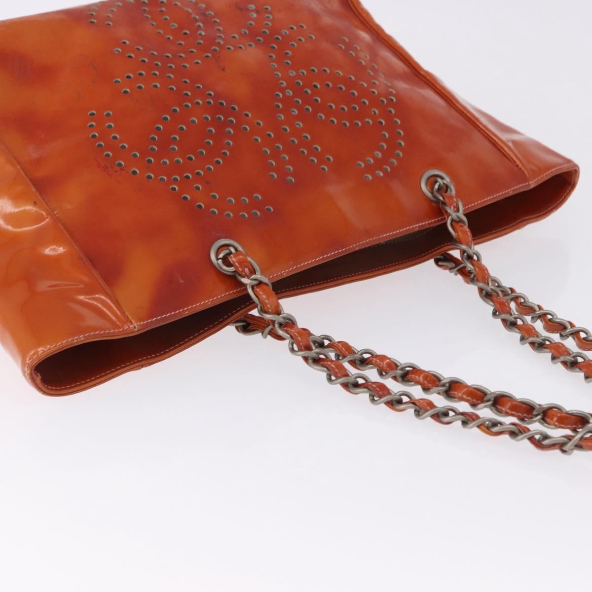 Chanel Triple CC Perforated Patent, Orange, Patent Leather, Tote Bag
