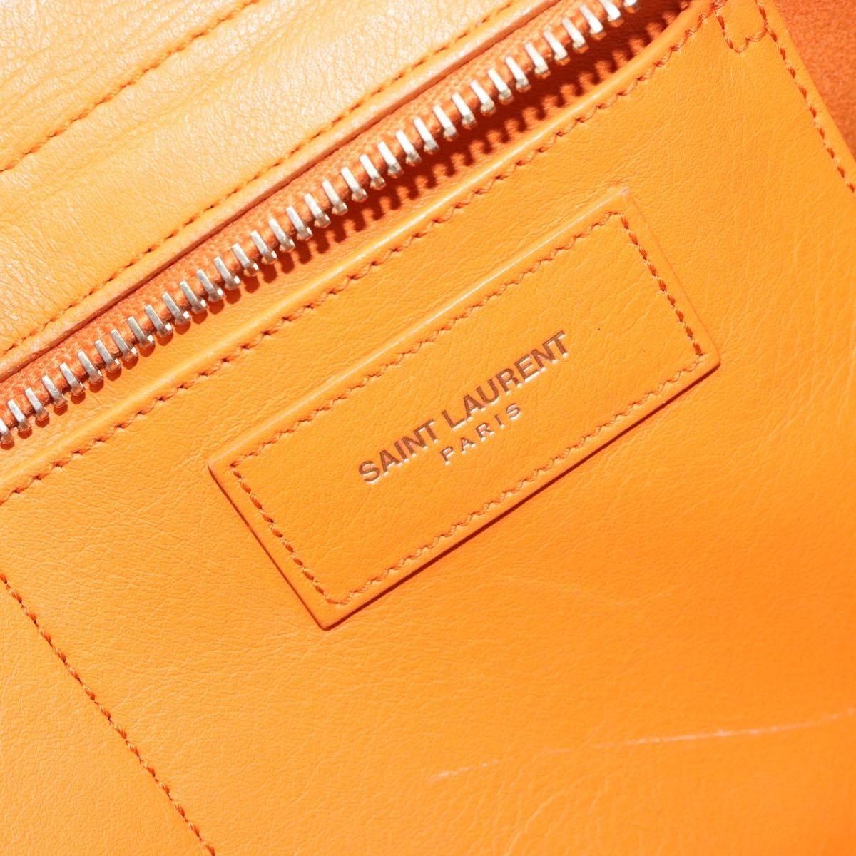 Saint Laurent Classic Y Cabas Leather, Orange, Leather, Tote Bag