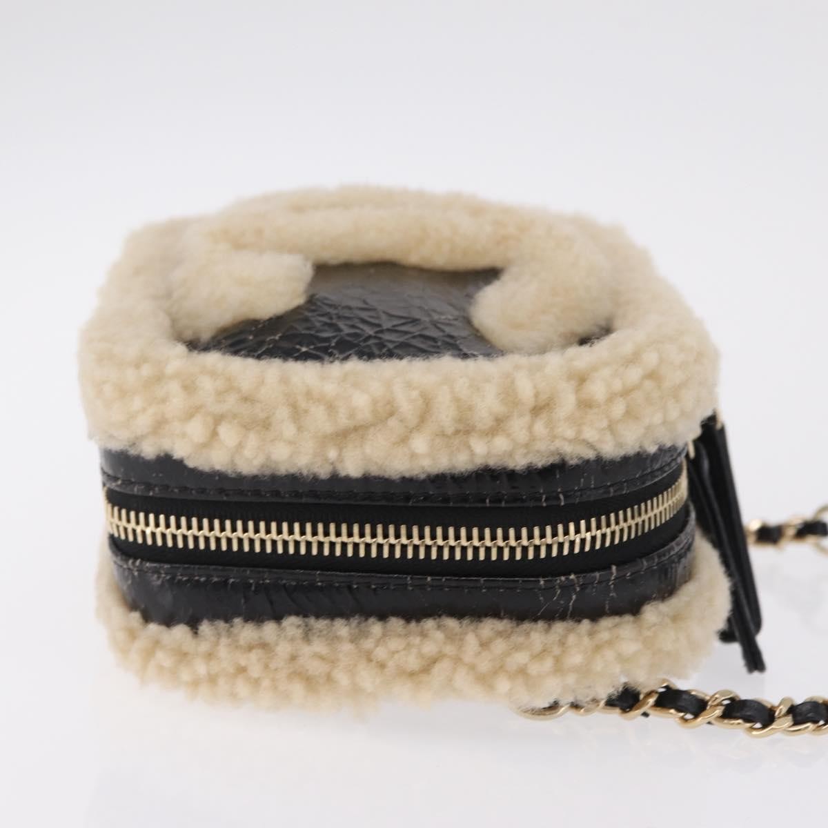 Chanel CC Mania Waist Shearling and Shiny Crumpled Sheepskin, Black, Textile, Handbag