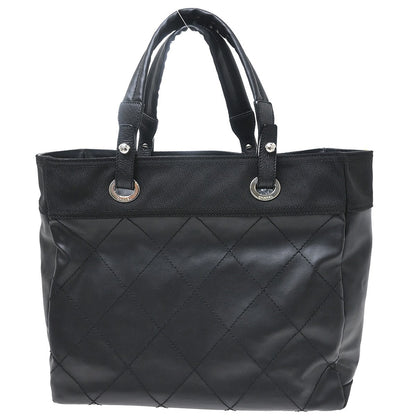 Chanel Biarritz Tote Quilted Coated Canvas, Black, Canvas, Tote Bag