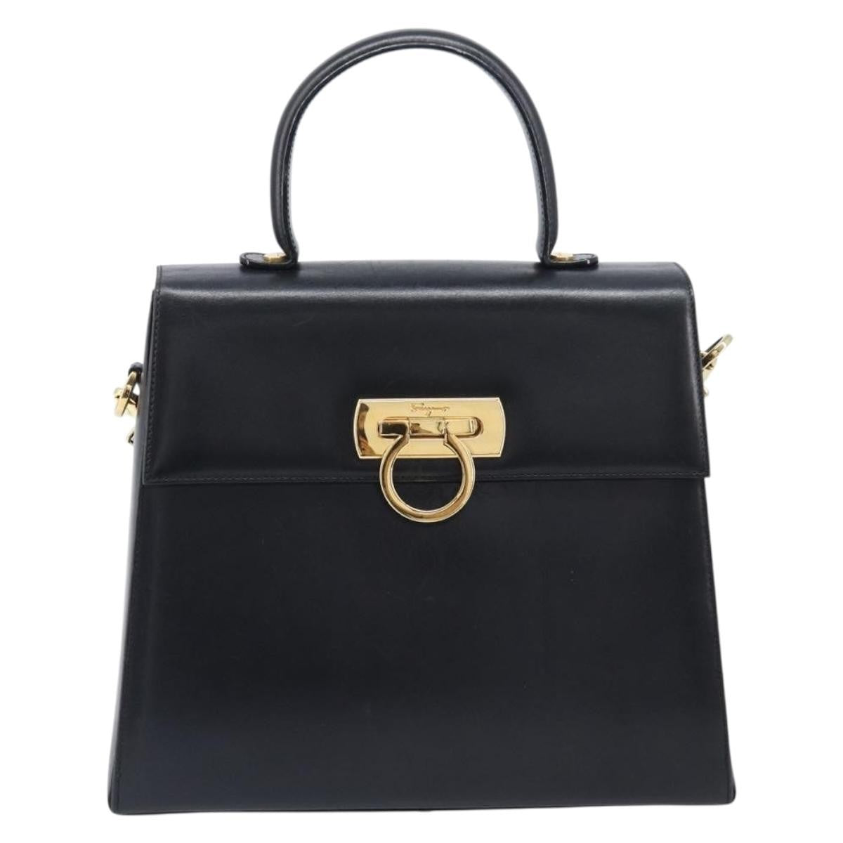 Salvatore Ferragamo Convertible Top Handle Leather, Black, Leather, Handbag