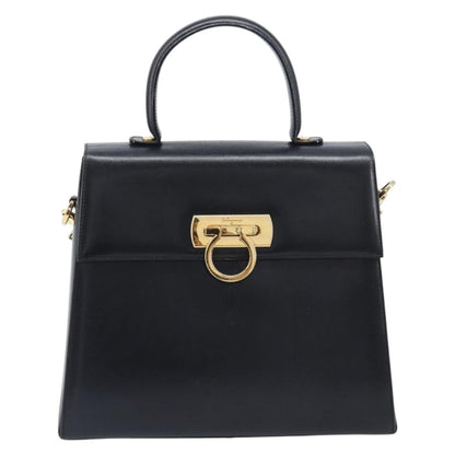 Salvatore Ferragamo Convertible Top Handle Leather, Black, Leather, Handbag