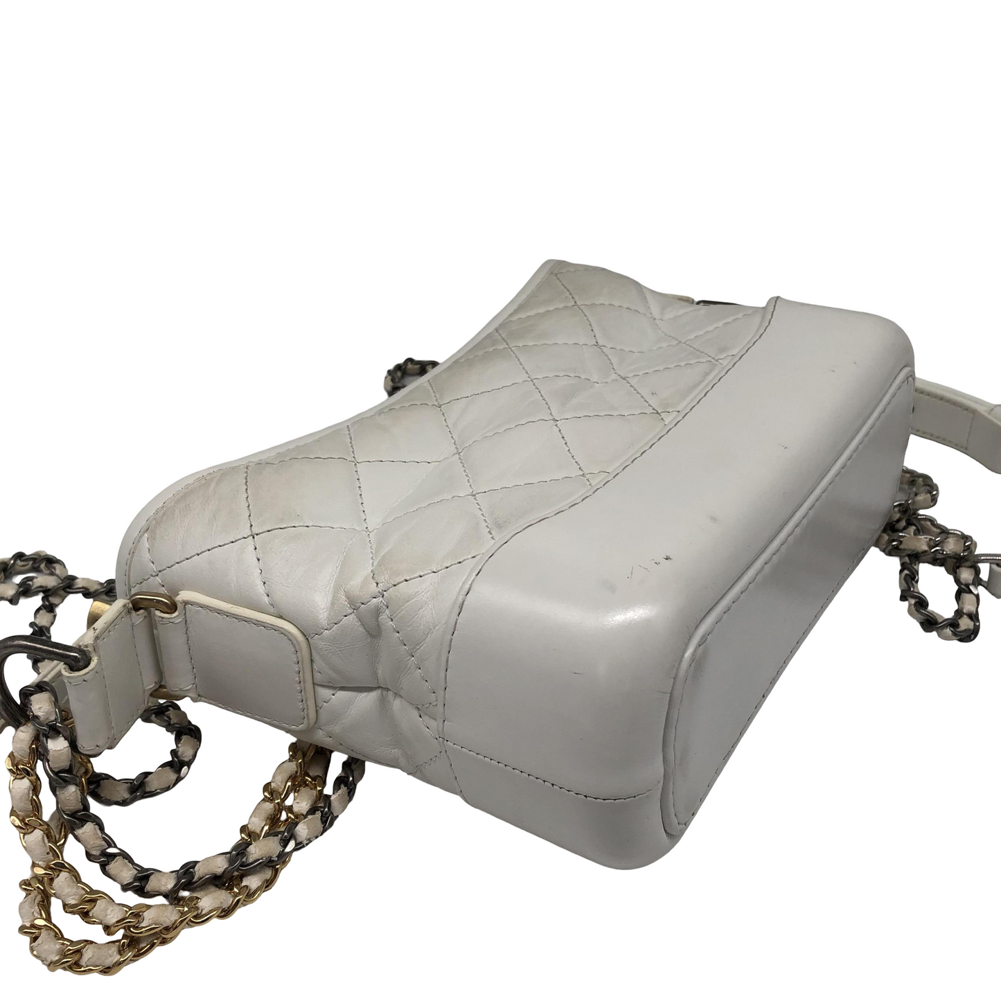 Chanel Gabrielle Hobo Quilted Aged Calfskin, White, Calfskin, Shoulder Bag