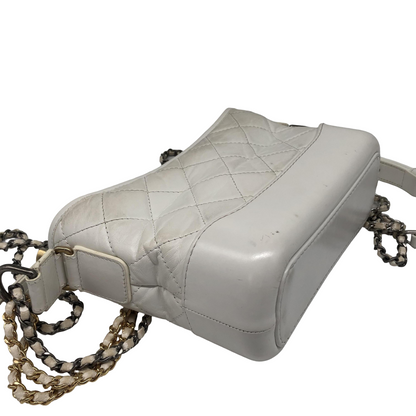Chanel Gabrielle Hobo Quilted Aged Calfskin, White, Calfskin, Shoulder Bag