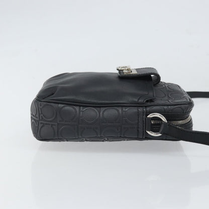 Salvatore Ferragamo Gancini Leather, Black, Leather, Shoulder Bag