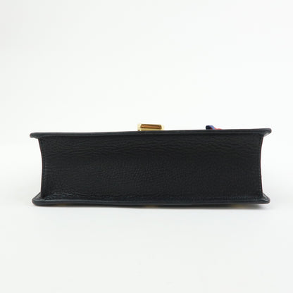 Gucci Sylvie Printed Leather, Black, Leather, Shoulder Bag