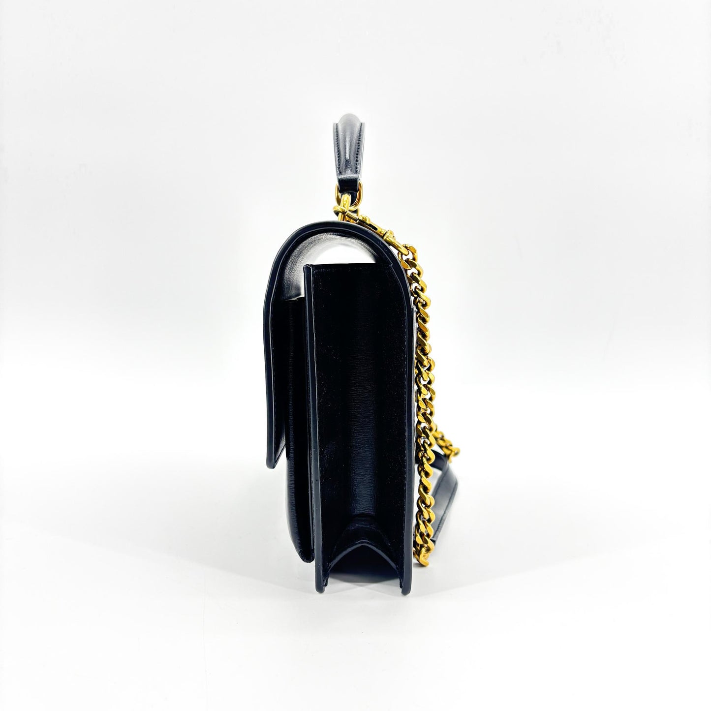 Saint Laurent Sunset Top Handle Chain Leather, Black, Leather, Handbag