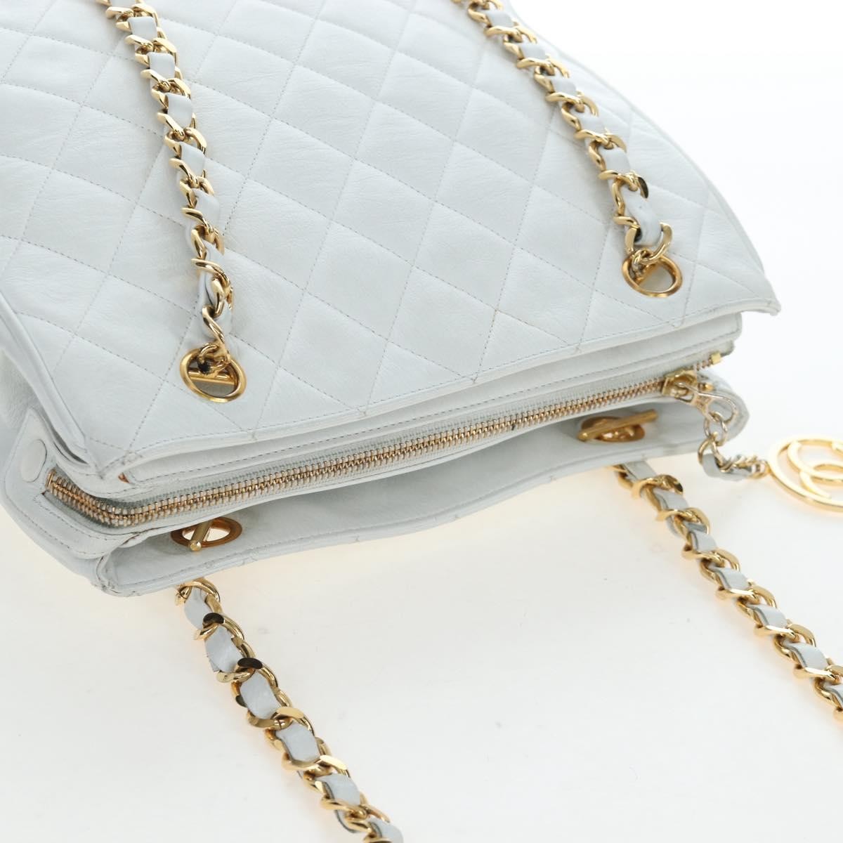 Chanel Shoulder Quilted Leather, White, Leather, Shoulder Bag