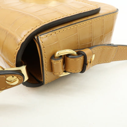 Chloe C Flap Crocodile Embossed Leather, Brown, Leather, Handbag